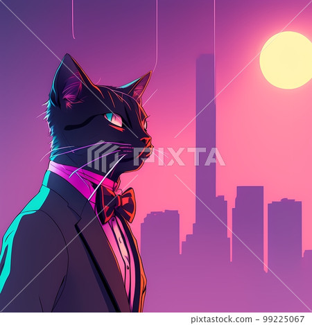 Cat Cartoon character. Cute animal illustration cat in a suit and a butterfly Cat Cartoon character. Cute animal illustration cat in a suit and a butterfly 99225067