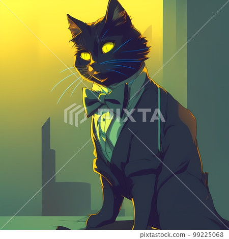 Cat Cartoon character. Cute animal illustration cat in a suit and a butterfly Cat Cartoon character. Cute animal illustration cat in a suit and a butterfly 99225068