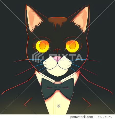 Cat Cartoon character. Cute animal illustration cat in a suit and a butterfly Cat Cartoon character. Cute animal illustration cat in a suit and a butterfly 99225069