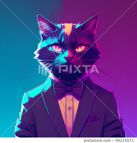 Cat Cartoon character. Cute animal illustration cat in a suit and a butterfly Cat Cartoon character. Cute animal illustration cat in a suit and a butterfly 99225071