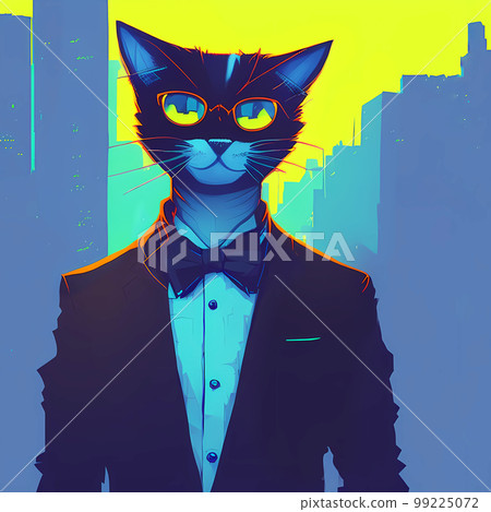 Cat Cartoon character. Cute animal illustration cat in a suit and a butterfly Cat Cartoon character. Cute animal illustration cat in a suit and a butterfly 99225072