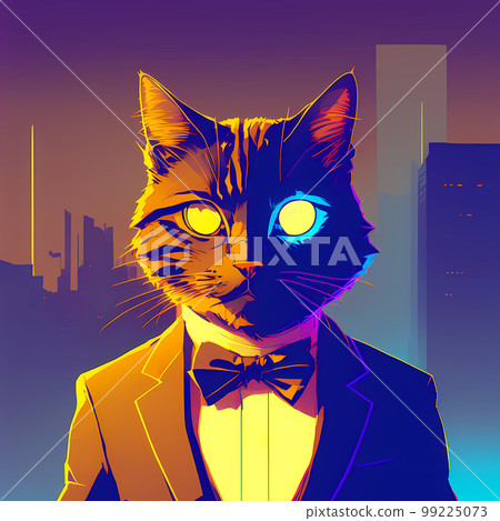 Cat Cartoon character. Cute animal illustration cat in a suit and a butterfly 99225073