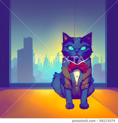 Cat Cartoon character. Cute animal illustration cat in a suit and a butterfly 99225074