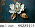 White magnolia flower with gold leaves, generative Ai 99225493