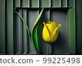 A yellow tulip against a green abstract wall, generative Ai 99225498