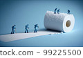 Miniature people snow skiers on a toilet roll, generative Ai 99225500