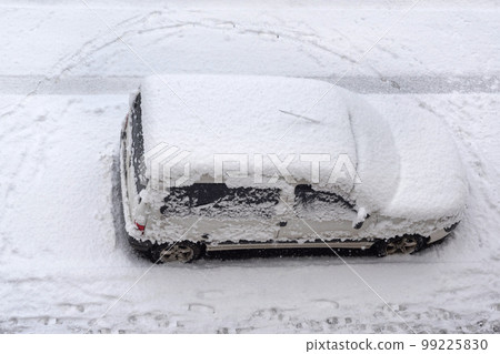 Car in the snow in the winter. View from above Car in the snow in the winter. View from above 99225830