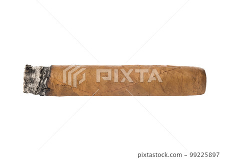 Burnt cigar isolated on white background. Close-up Burnt cigar isolated on white background. Close-up 99225897