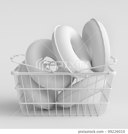 Colorful inflatable rings in shopping basket on monochrome background Colorful inflatable rings in shopping basket on monochrome background 99226010