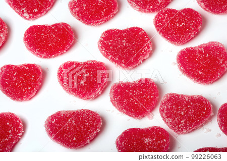 Candies in the form of a heart. A view from above. Marmalade candies Candies in the form of a heart. A view from above. Marmalade candies 99226063