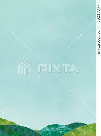 天空和山脈風景水彩插圖背景 99227357