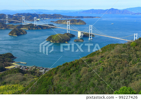 [Ehime Prefecture] View of the Kurushima Kaikyo Bridge in fine weather (Shimanami Kaido) 99227426