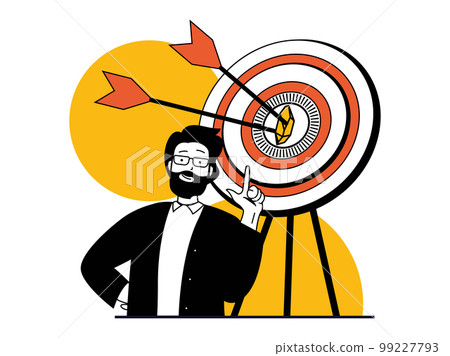 Cryptocurrency marketplace concept with character situation. Man trading at currency exchanges, targeting and achievement profit goals. Vector illustrations with people scene in flat design for web Cryptocurrency marketplace concept with character situation. Man trading at currency exchanges, targeting and achievement profit goals. Vector illustrations with people scene in flat design for web 99227793