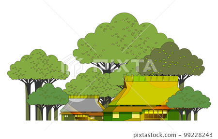 Beautiful mountain village scenery with old folk houses 99228243