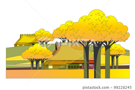 The scenery of an old folk house and a mountain... - Stock Illustration ...