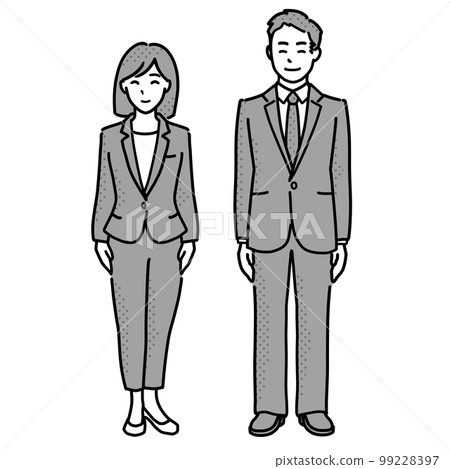Male and female illustrations in suits, whole body monochrome 99228397