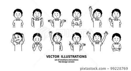 Illustration set of facial expressions and gestures short-sleeved men monochrome Illustration set of facial expressions and gestures short-sleeved men monochrome 99228769