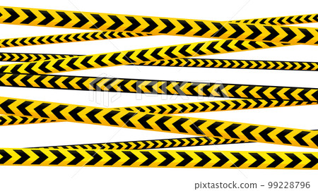 Crossed caution tape set. Yellow and black warning stripes. Repeating construction, hazard, danger sellotapes. Restriction and prohibition zones adhesive tapes. Police line. 99228796