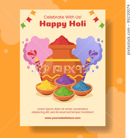 Happy Holi Festival Vertical Poster Flat Cartoon Hand Drawn Templates Illustration Happy Holi Festival Vertical Poster Flat Cartoon Hand Drawn Templates Illustration 99230074