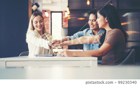 Teamwork Solidarity Success. Young people hands executive business group team happy showing teamwork a Teamwork Solidarity Success. Young people hands executive business group team happy showing teamwork a 99230340