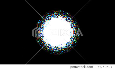3d illustration like colorful glass reflection on black background. pattern. circle frame. 99230605