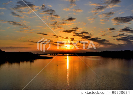 The view of Teganuma at sunrise from Tega Ohashi Bridge, Chiba Prefecture The view of Teganuma at sunrise from Tega Ohashi Bridge, Chiba Prefecture 99230624