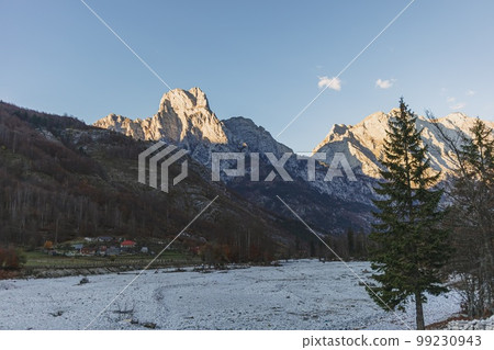 Nature valley landscape of alpine and alps in Valbone, Albania. 99230943