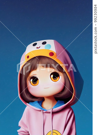 A fictional person, not based on a real person. A fictional portrait of a creative child of a girl. A little fashionista. 3d rendering A fictional person, not based on a real person. A fictional portrait of a creative child of a girl. A little fashionista. 3d rendering 99230984
