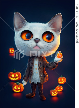 Funny of Halloween kitty. A dramatic, mystical backdrop for Halloween. Atmosphere of the Halloween holiday. Generative AI Funny of Halloween kitty. A dramatic, mystical backdrop for Halloween. Atmosphere of the Halloween holiday. Generative AI 99231042