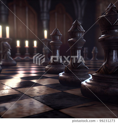Chess pieces on the board. The concept of planning, decision-making, and strategy. 3D rendering 99231273