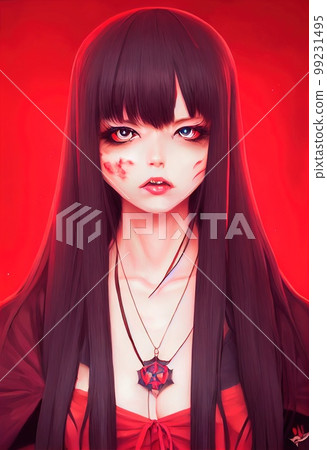 A fictional person, not based on a real person. Gothic dark horror scene with a girl vampire. Artistic abstract Gothic. Dark gothic concept. 3d rendering, 99231495