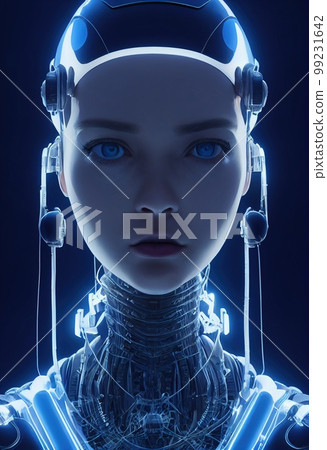 Portrait of a futuristic female robot. An artistic abstract steampunk fantasy. Concept of a modern robot. 3d rendering Portrait of a futuristic female robot. An artistic abstract steampunk fantasy. Concept of a modern robot. 3d rendering 99231642