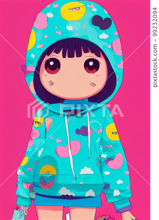 A fictional person, not based on a real person. A fictional portrait of a creative child of a girl. A little fashionista. 3d rendering A fictional person, not based on a real person. A fictional portrait of a creative child of a girl. A little fashionista. 3d rendering 99232094