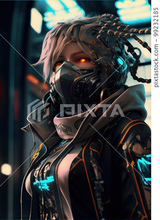 Cyberpunk Girl, Anime, Character Design, Concept Art, Beautiful Girl,  Generative AI Stock Illustration