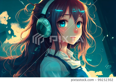A portrait of a creative beauty wearing fancy headphones. A lover of fashionable music. Generative AI Art A portrait of a creative beauty wearing fancy headphones. A lover of fashionable music. Generative AI Art 99232302