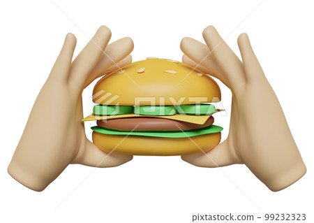 3d hand hold burger or hamburger isolated. 3d render illustration 99232323
