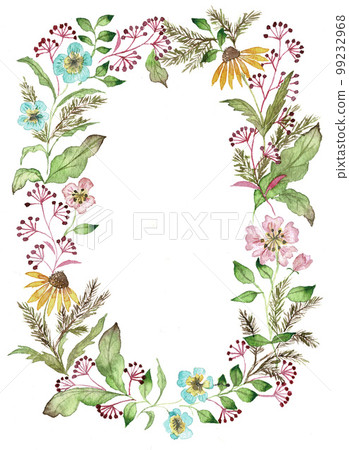 插圖素材:仿古彩色花環,水彩插圖 插圖素材:仿古彩色花環,水彩插圖 99232968