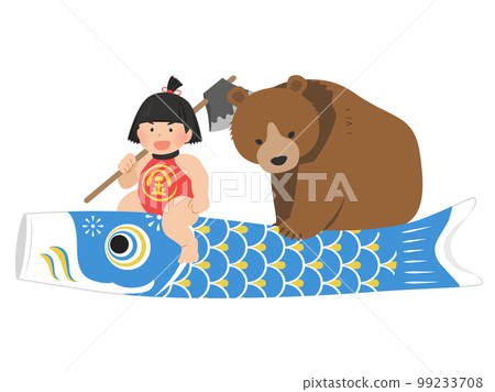 金太郎和鯉魚旗上的熊_兒童節形像素材 99233708