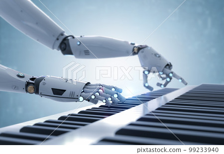 Ai music composer or generator with robot play piano 99233940
