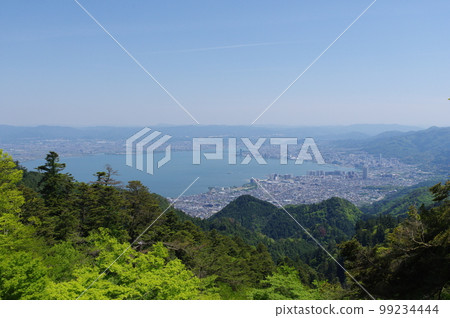 Mt. Hiei Cable Enryakuji Station View of Lake Biwa and Otsu City 99234444