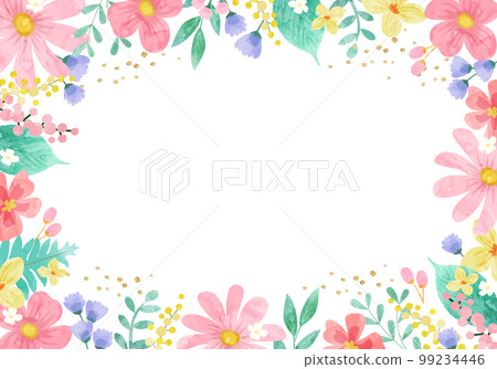 春天柔和的彩色花朵矢量插圖框架背景 99234446