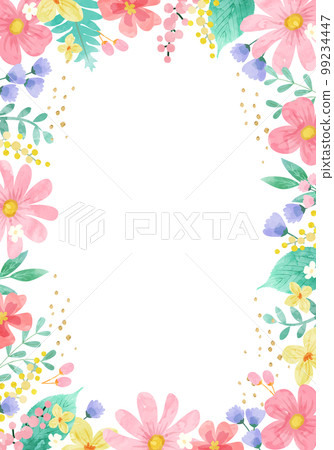 春天柔和的彩色花朵矢量插圖框架背景 99234447