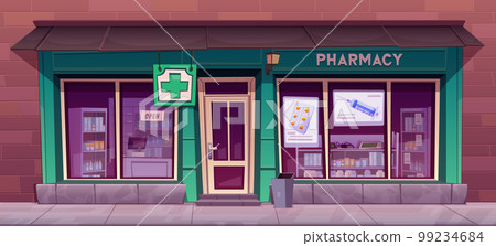 Pharmacy store building facade with signboard Pharmacy store building facade with signboard 99234684