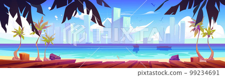 Ocean beach with boardwalk or pier 99234691
