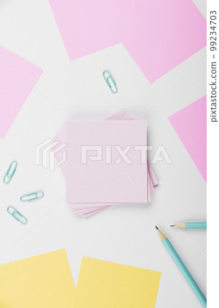 Multiple Assorted Collection Office Stationery Photo With Pens Pencils Notepads Notebook Ruler Stapler Scissors Clippers Paper Clips Holders Clipboard Placed Over Table. Multiple Assorted Collection Office Stationery Photo With Pens Pencils Notepads Notebook Ruler Stapler Scissors Clippers Paper Clips Holders Clipboard Placed Over Table. 99234703