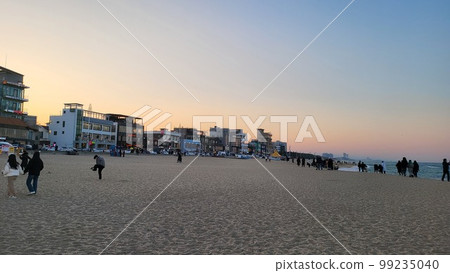 February winter sea landscape at sunset February winter sea landscape at sunset 99235040