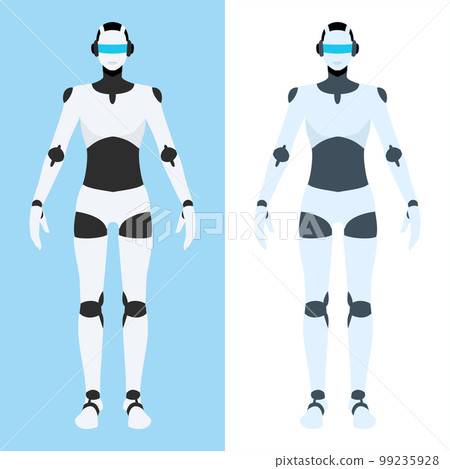 男性機器人全身插畫（人形、機器人、人工智能、AI表情）。 99235928