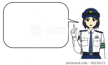 A female police officer in a white shirt who speaks with a serious expression (with a balloon with rounded corners) 99236211