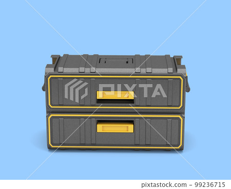big closed black professional tools case side view 3d render on blue background big closed black professional tools case side view 3d render on blue background 99236715