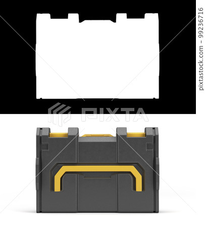 smal closed black professional tools case front view 3d render on white with alpha 99236716